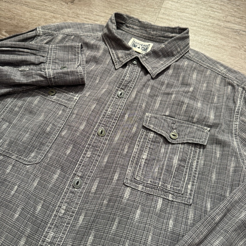 Vintage Converse One Star Shirt Mens XL Gray Geometric 100% Cotton Pocket Y2K